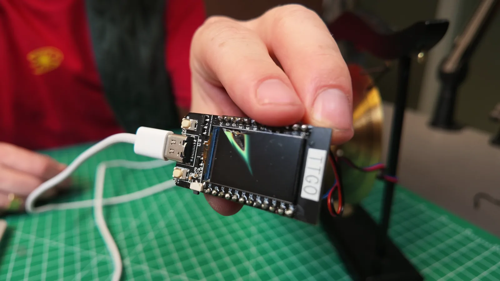 Plugging the LilyGo T-Display in to deploy the firmware.