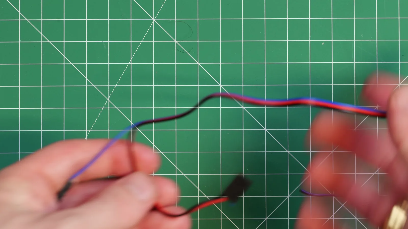 The rewired cable: power and ground share one plug, and the signal wire has its own connector.